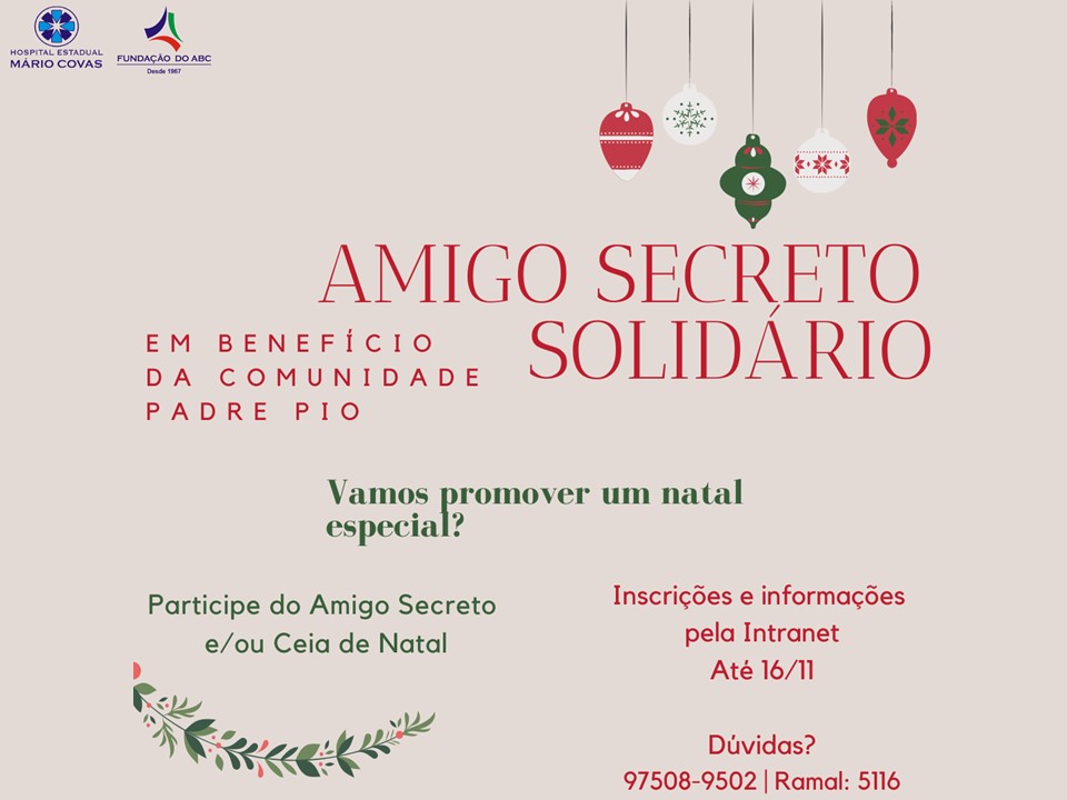 Hospital Estadual Mário Covas promove 'Amigo Secreto Solidário' entre  colaboradores