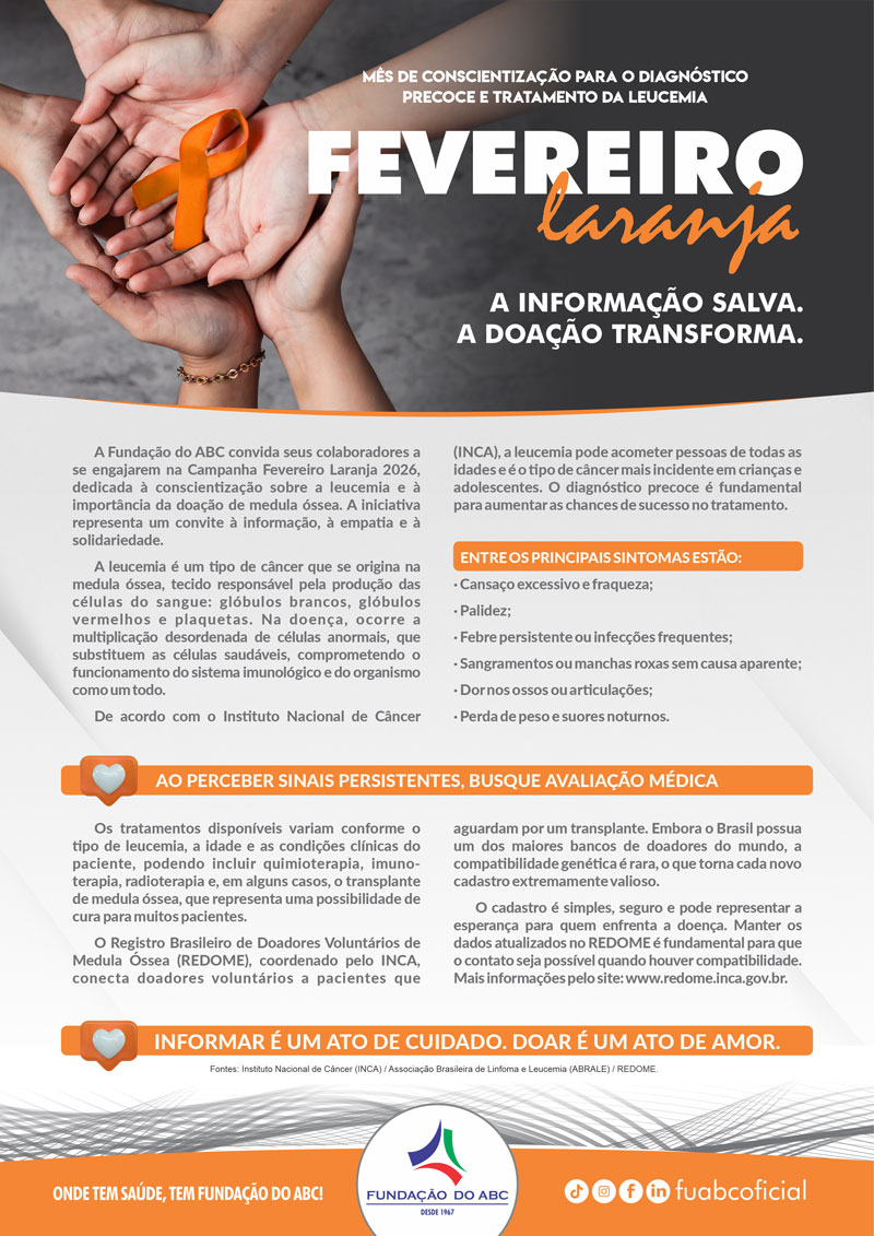 Fevereiro Laranja | Mês de conscientização para o diagnóstico precoce e tratamento da leucemia